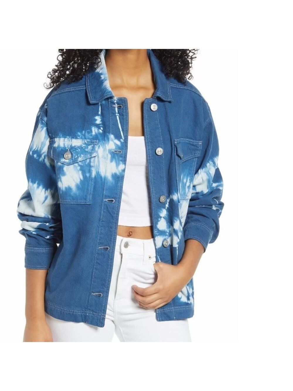 BDG Urban Outfitters Blue and White Tie Dye Denim Shirt Jacket Size Small